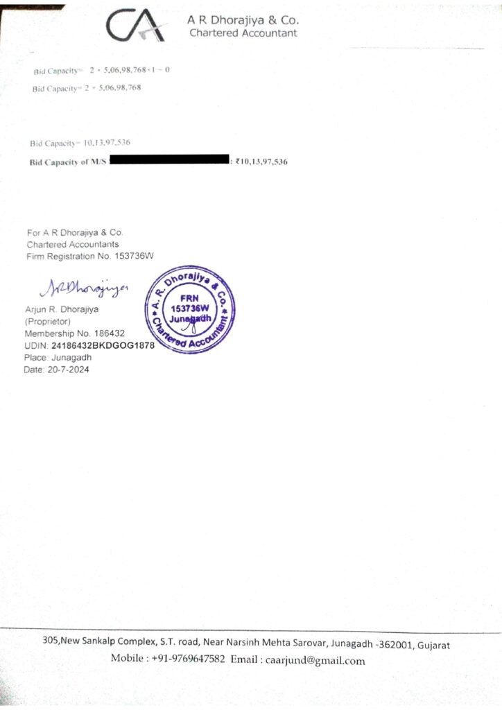 BID capacity certificate by CA page 2