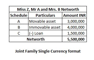 CA Net Worth Certificate Joint Family Single Currency format